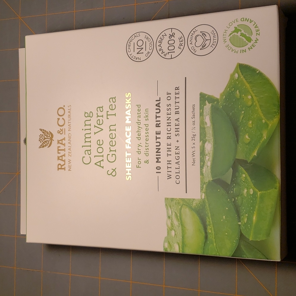 RATA &CO. Calming Aloe Vera&Green Tea SHEET FACE MASKS NEW